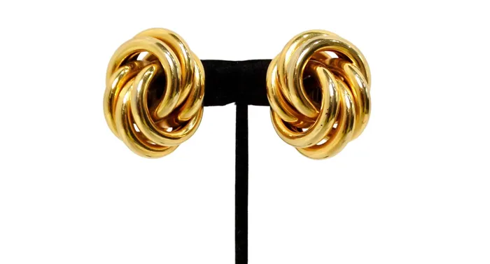 Tiffany Inspired 1980s Large Eternity Knot GoldTone ClipOn Earrings Vintage by Misty Earrings