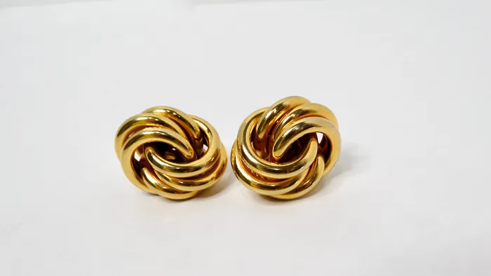Tiffany Inspired 1980s Large Eternity Knot GoldTone ClipOn Earrings Vintage by Misty Earrings
