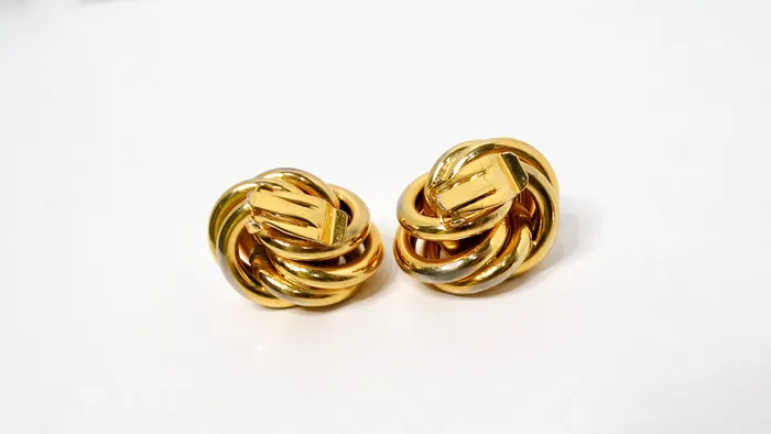 Tiffany Inspired 1980s Large Eternity Knot GoldTone ClipOn Earrings Vintage by Misty Earrings