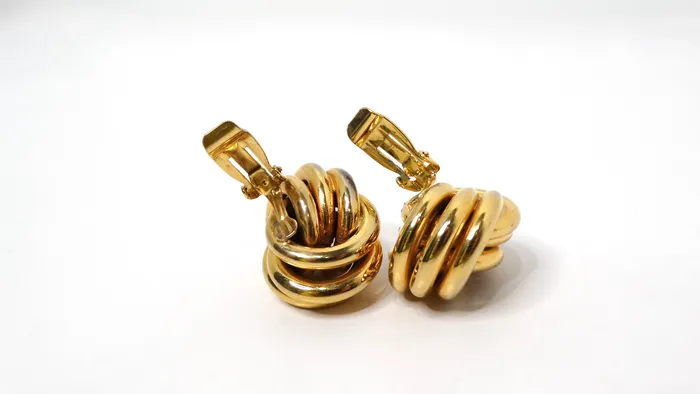 Tiffany Inspired 1980s Large Eternity Knot GoldTone ClipOn Earrings Vintage by Misty Earrings