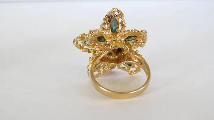 Vintage by Misty Rings 1970s 3 Carat Green Tourmaline Flower Ring with Diamond Vintage by Misty Rings 1970s 3 Carat Green Tourmaline Flower Ring with Diamond