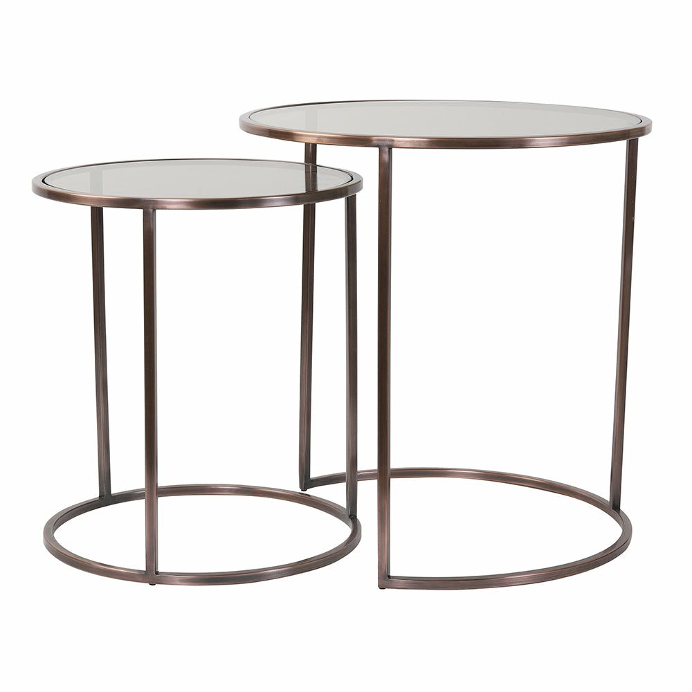 Side tables | Side Table Duarte Antique Copper Glass Brown Set Of 2 Furniture Side tables