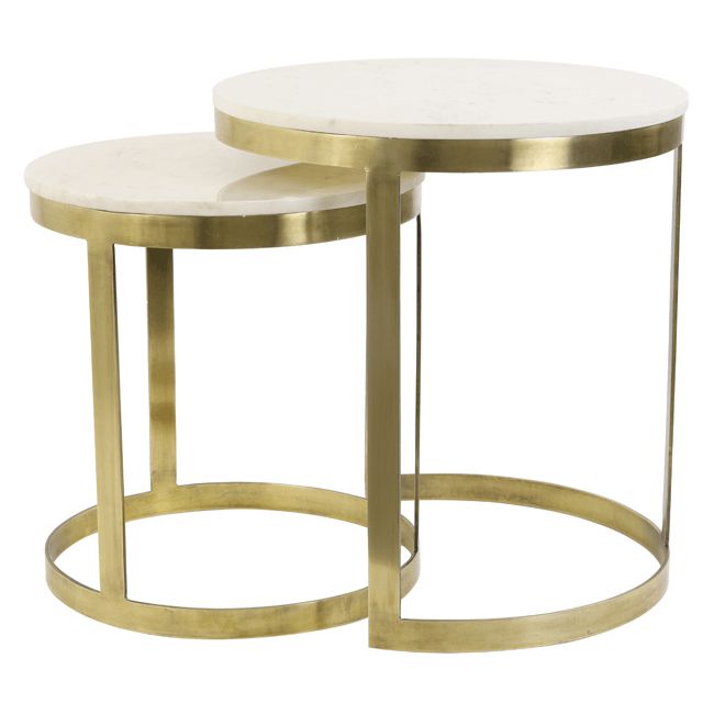 Side tables | Side Table Set Of 2 Perlato Marble White-Antique Bronze Furniture Side tables