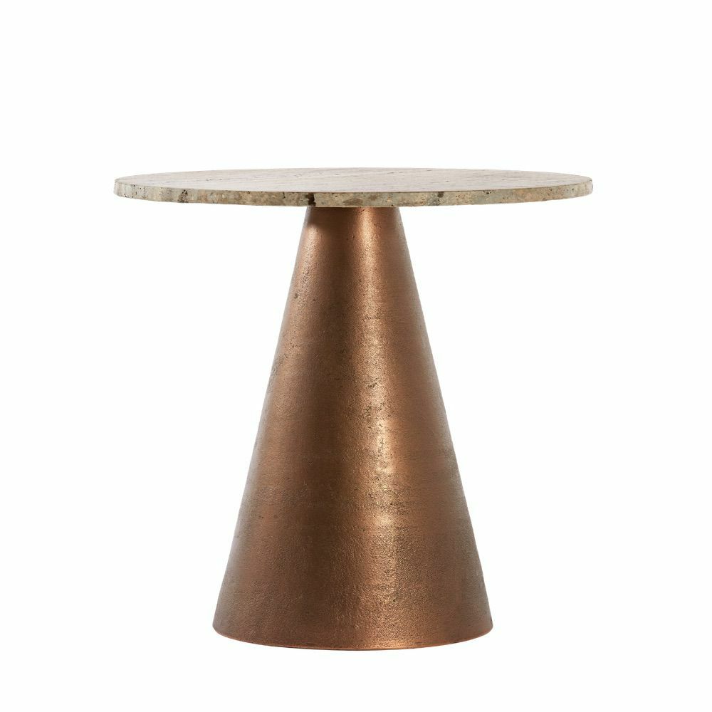 Side tables | Side Table Ynez Travertine Brown-Bronze Ø36X51Cm Furniture Side tables