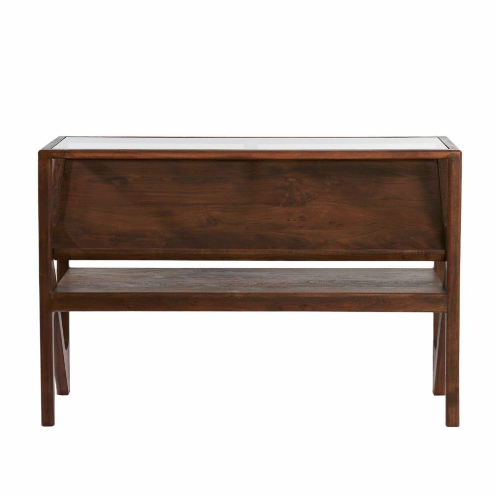 Side tables | Side Table Yuki Akazia Wood And Brown Glass Furniture Side tables