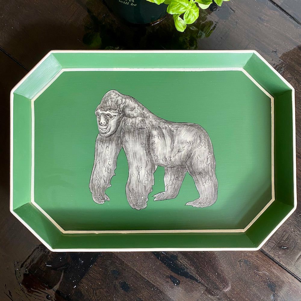 trays | Hand-Painted Tray ‘Gorilla’ Made Of Iron – Green 43X30Cm Home Accessories trays