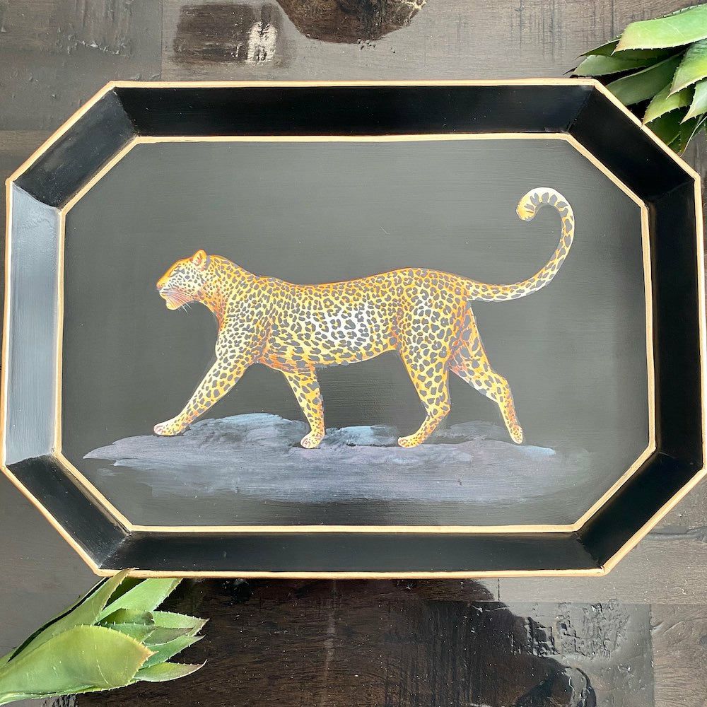 trays | Hand-Painted Tray ‘Leopard’ Made Of Iron – Black-Yellow 43X30Cm Home Accessories trays