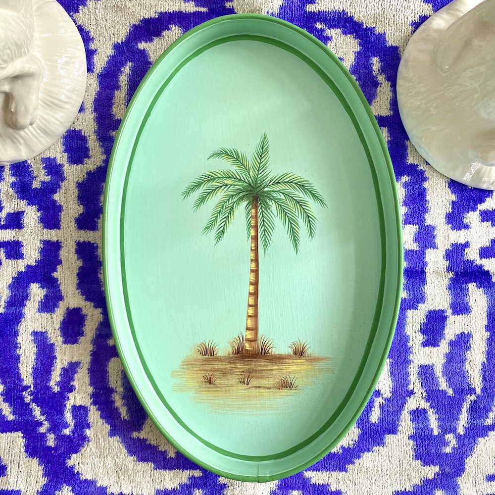 trays | Hand-Painted Tray ‘Palme’ Made Of Iron – Mint 33X20 Cm Home Accessories trays