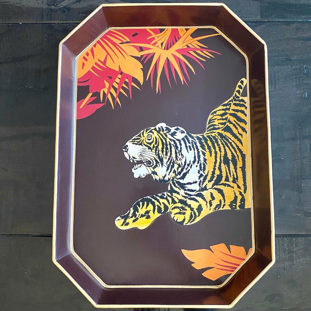 trays | Hand-Painted Tray ‘Tiger’ Made Of Iron – Brown-Yellow 43X30Cm Home Accessories trays