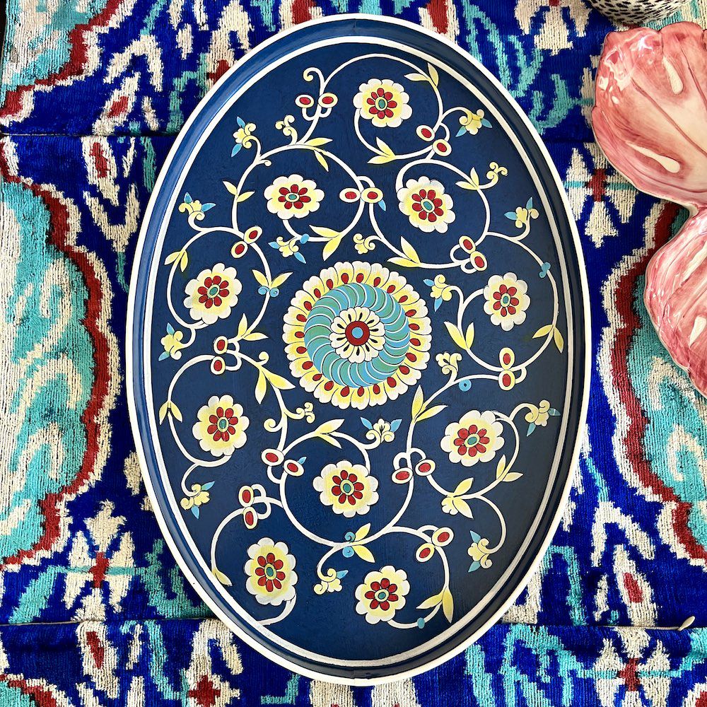 trays | Iron Tray ‘Floral’ Blue Mix 48X39 Cm Home Accessories trays