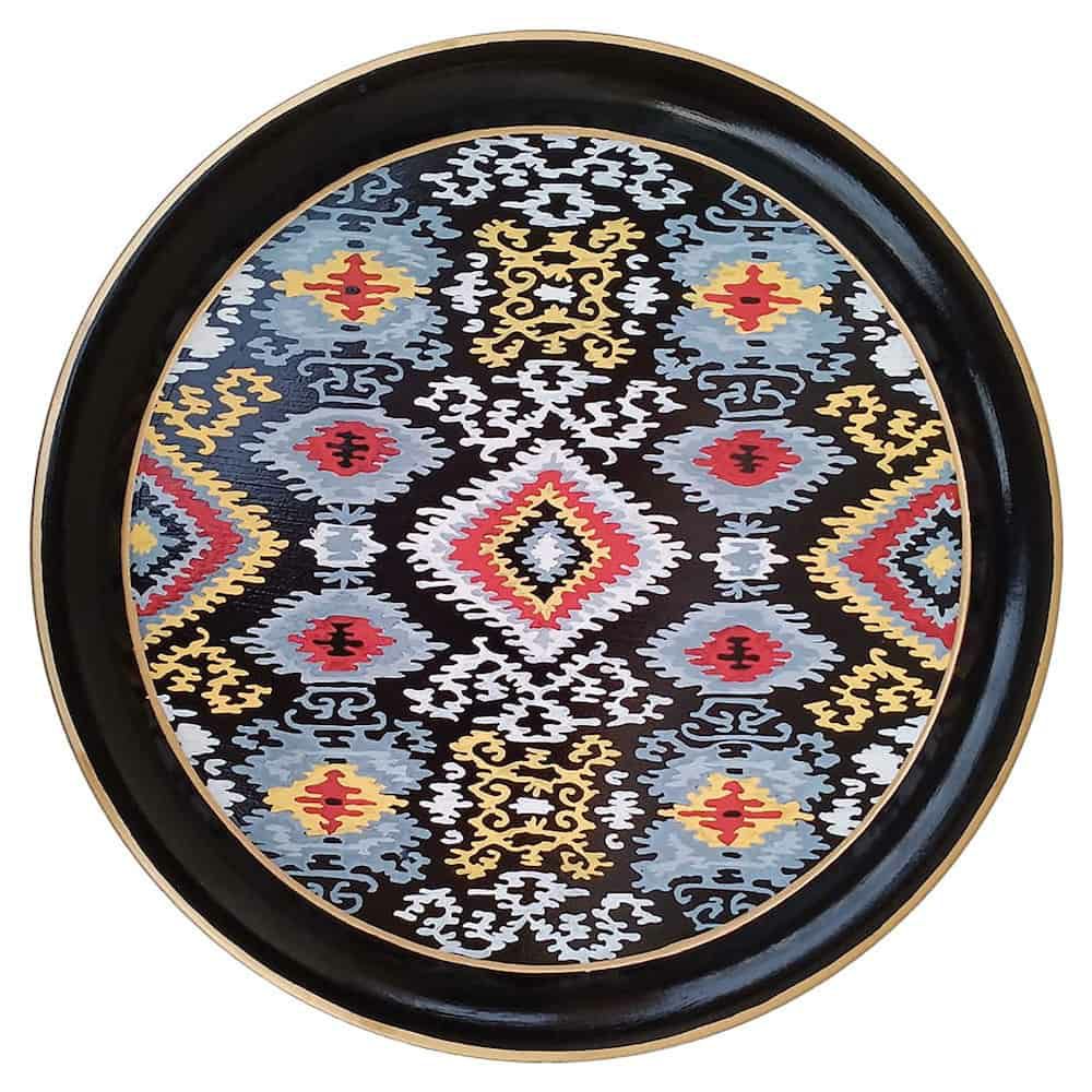 trays | Large Round Tray ‘Ikat’ Made Of Iron – Black-Colored Ø38 Cm Home Accessories trays