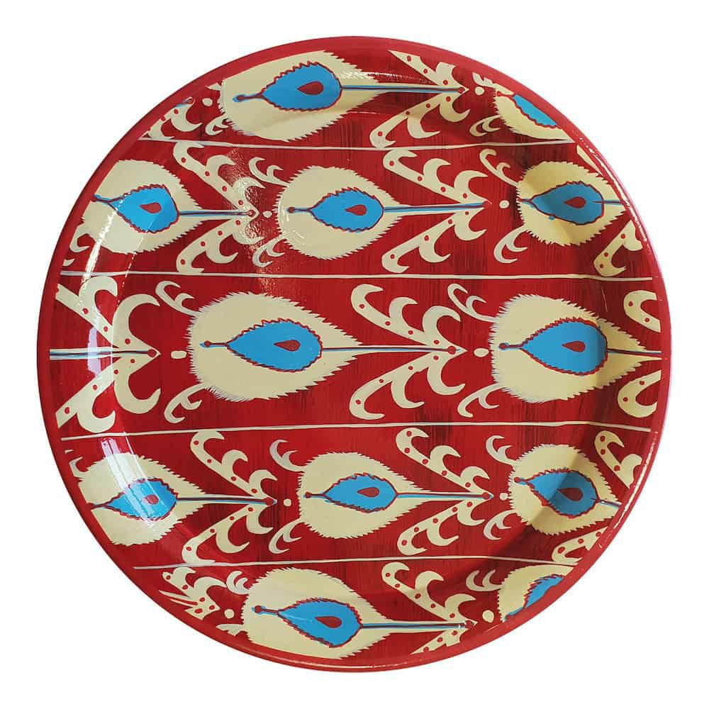 trays | Round Tray ‘Ikat’ Made Of Iron – Red Ø33 Cm Home Accessories trays