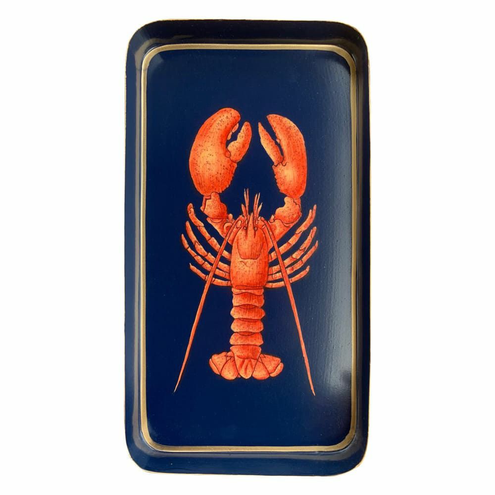 trays | Tray Lobster, Hand-Painted, Dark Blue 33X20Cm Home Accessories trays