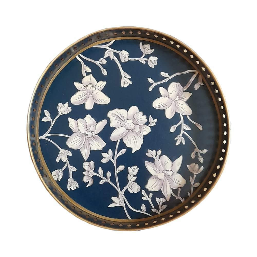 trays | Tray White Flower, Hand-Painted Ø28Cm Home Accessories trays