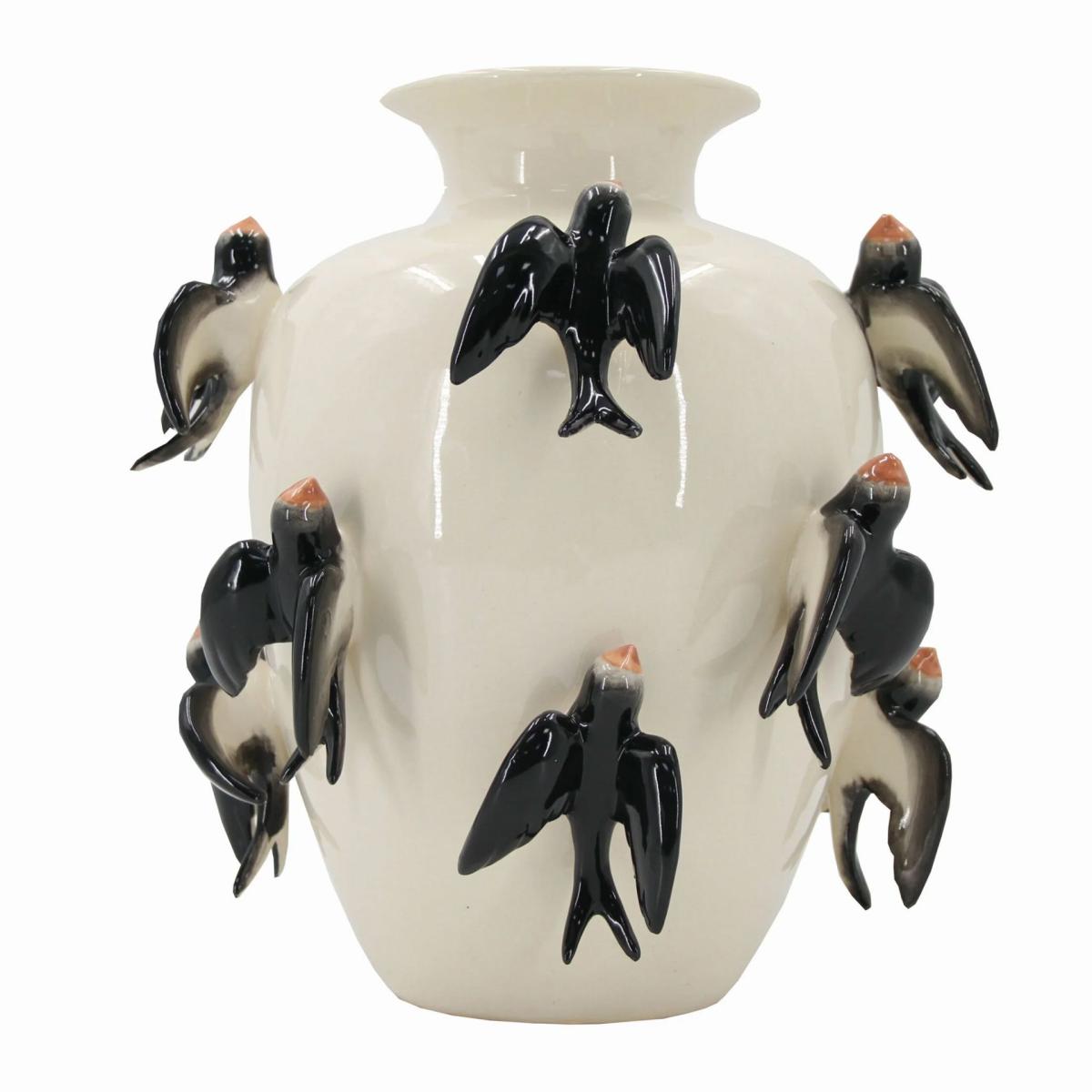 Vases | Porcelain Vase Swallows, White Ø 34 X H 35 Cm Home Accessories Vases