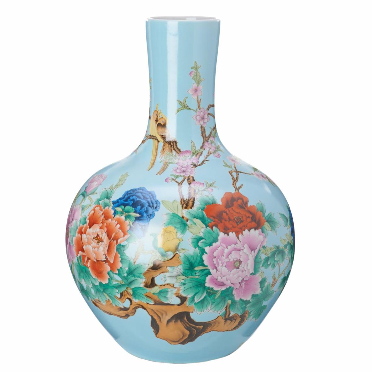 Vases | Vase Ball Body, Porcelain, Blue Floral Design Home Accessories Vases