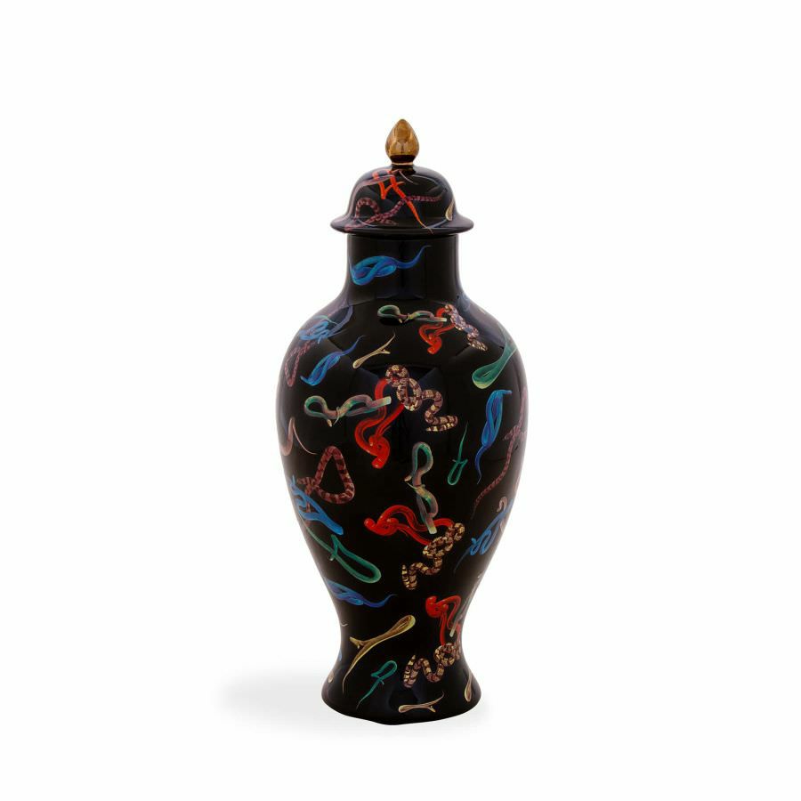 Vases | Vase With Lid Snakes Black-Colorful Ø19.5X46.5 Cm Home Accessories Vases