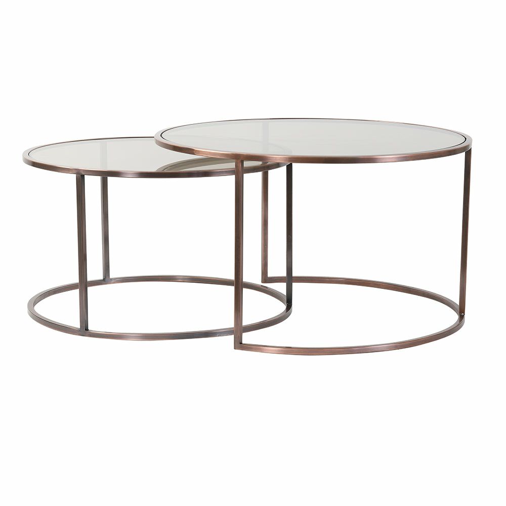 Coffee tables | Coffee Table Duarte Antique Copper Glass Brown Set Of 2 Coffee tables Coffee tables